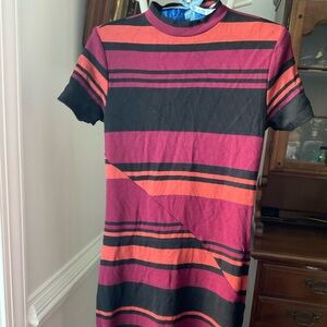 Abercrombie & Fitch Pink, Black, and Orange Striped Midi Dress